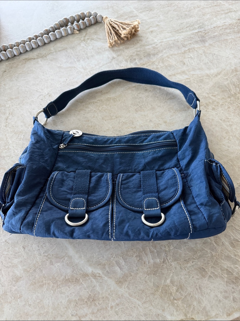 Travelon Navy Blue Shoulder Bag with Front Buckle Pockets